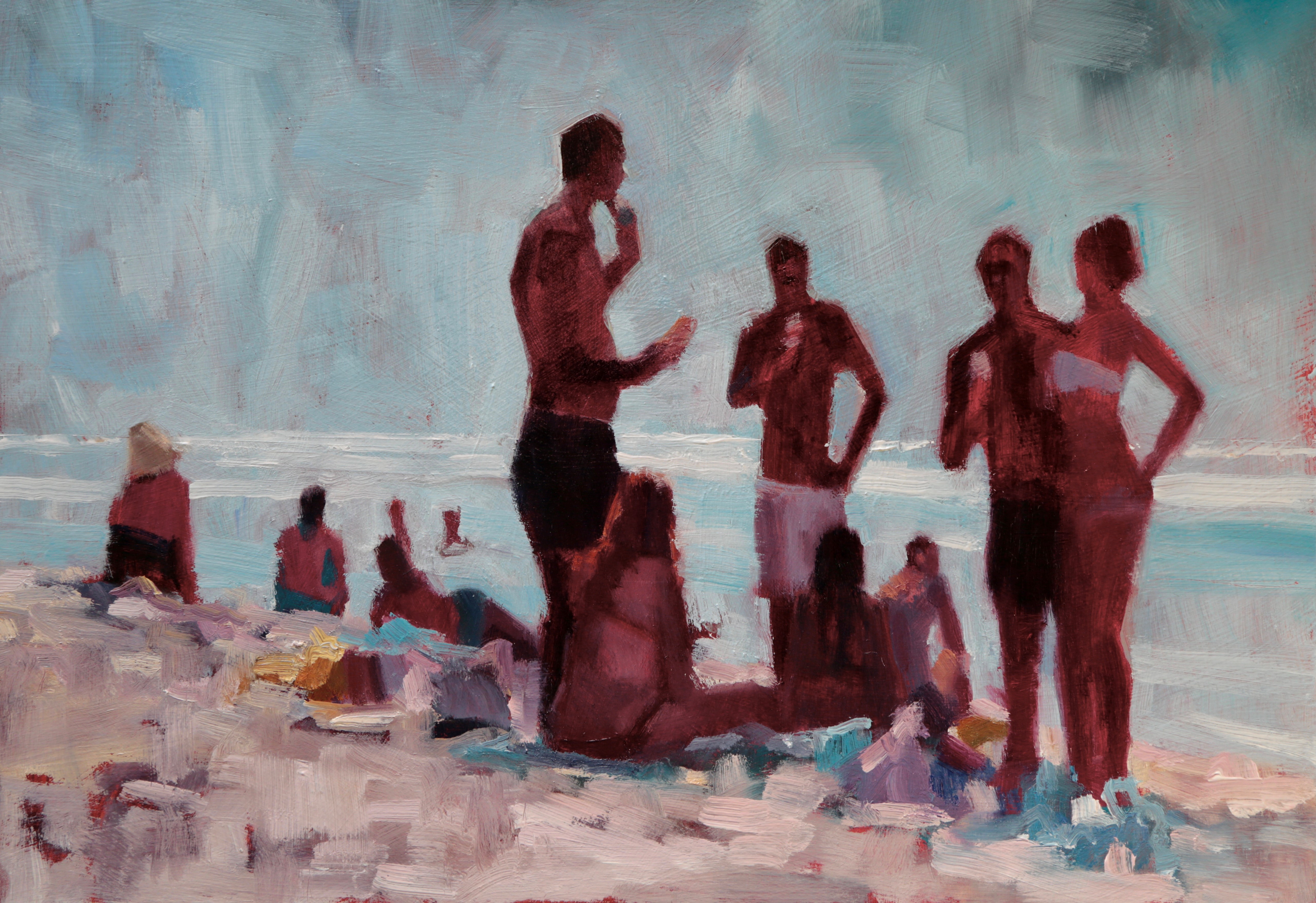 Painting of people on a norfolk beach