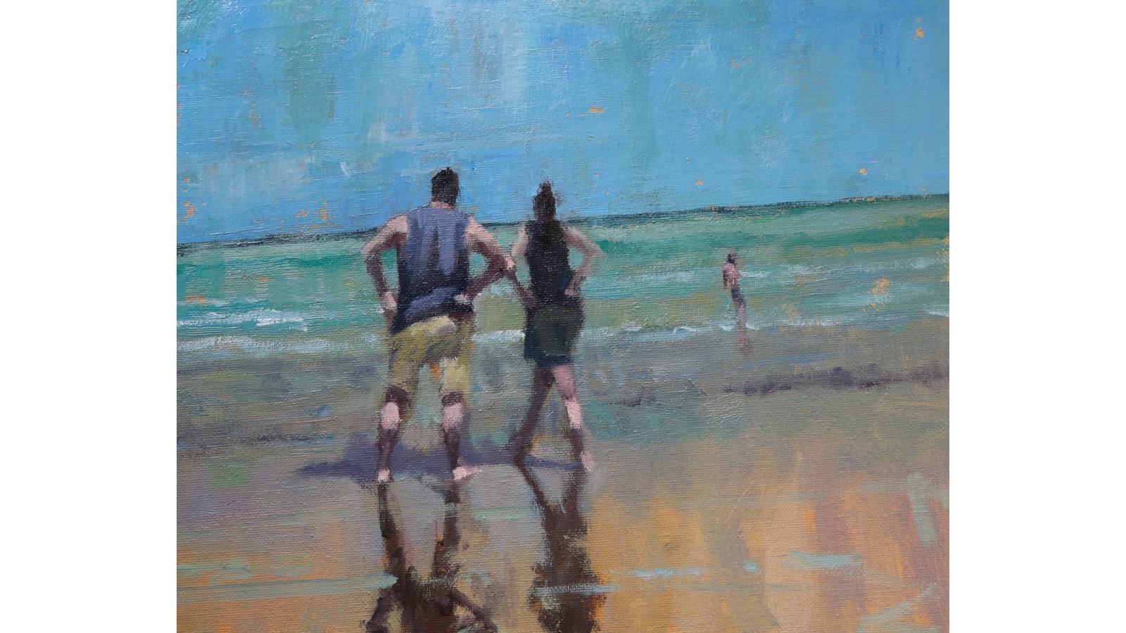 Painting of people on a norfolk beach